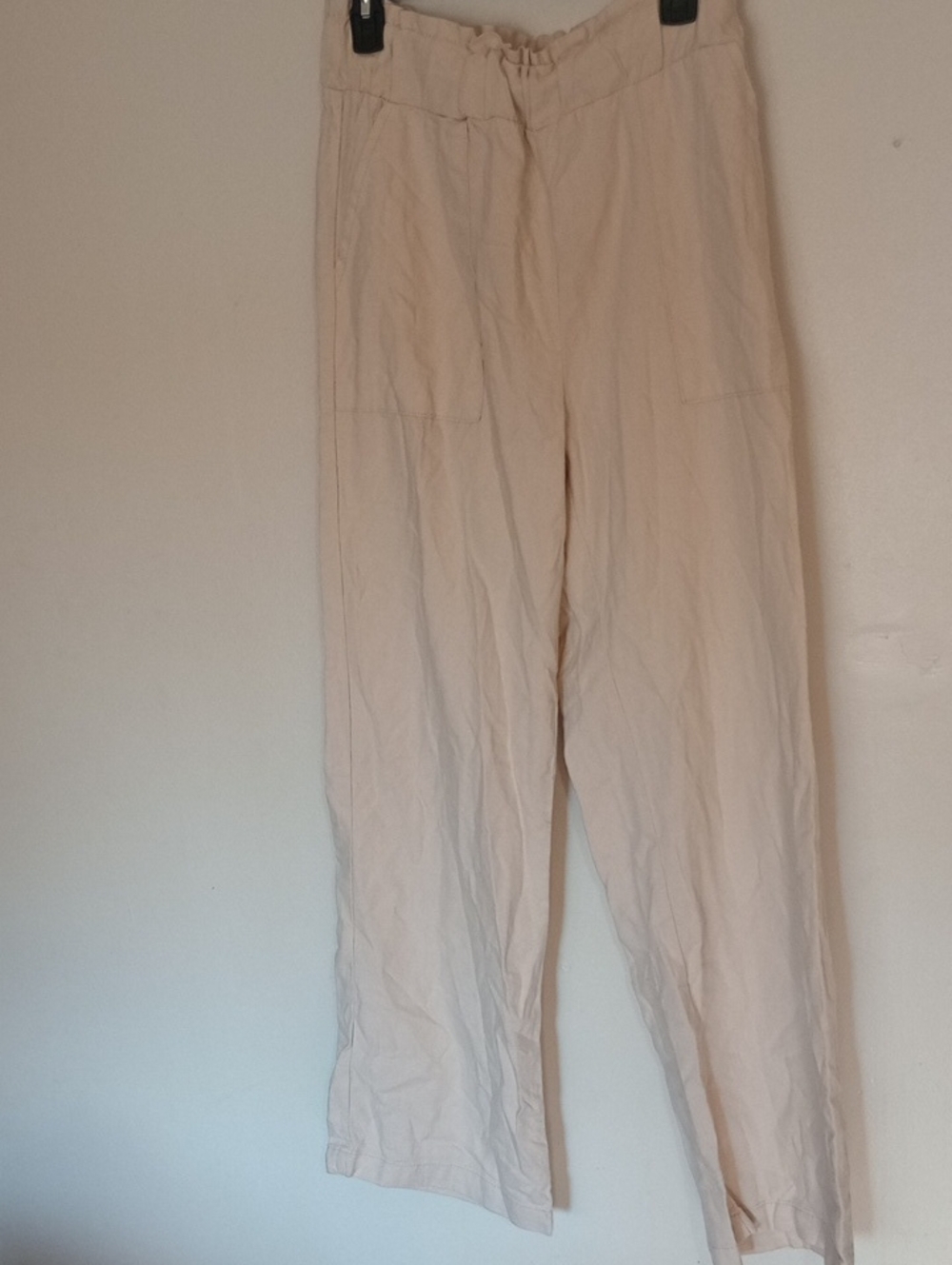 Ci Sono Cream Wide-Leg Linen Blend Elastic Waist Band Detail Pants